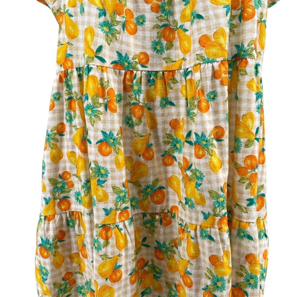 NWT Greylin Lora Square Neck Gingham and Fruit Print Cap Sleeve Dress Size Large - Picture 4 of 11